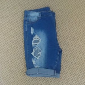 Distressed Denim Bermuda Shorts